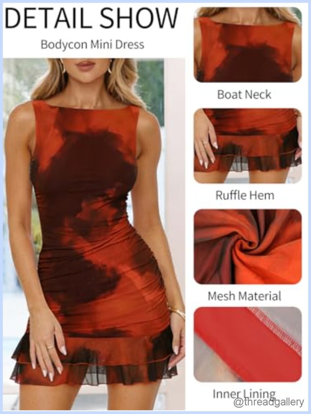 Mesh Ruched Bodycon Mini Dress Boat Neck Ruffle Club Party Cocktail - Picture 3 of 6
